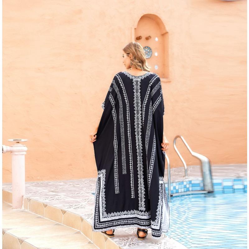 Women's Cover-ups Printed Holiday Plus Size Beach Dress Sun Shirt Bikini Swimwear Outer Shirt