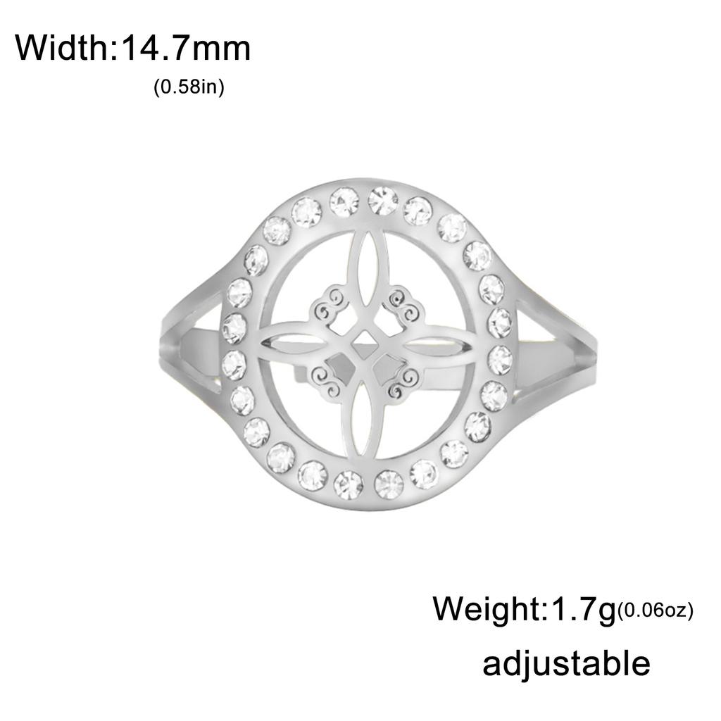Witchcraft Witch Knot Clear Zircon Round Ring Stainless Steel Gold Adjustable Finger Rings Vintage Amulet Jewelry