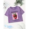 Street Cotton Crop Tops Womens Roma Fruit Pomegranateprinting Washed T-Shirt Sexy Regular Fit Clothes