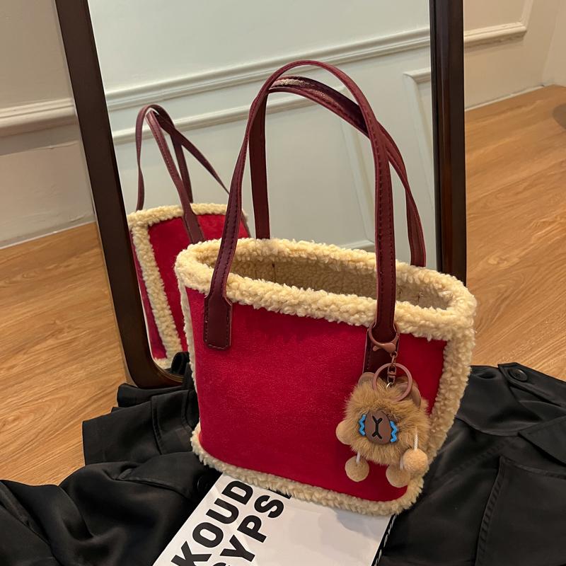 New Year's Bag, Winter New Lamb Wool Handbag, Versatile Large-capacity Mother and Child Bag, Christmas Plush Handbag.