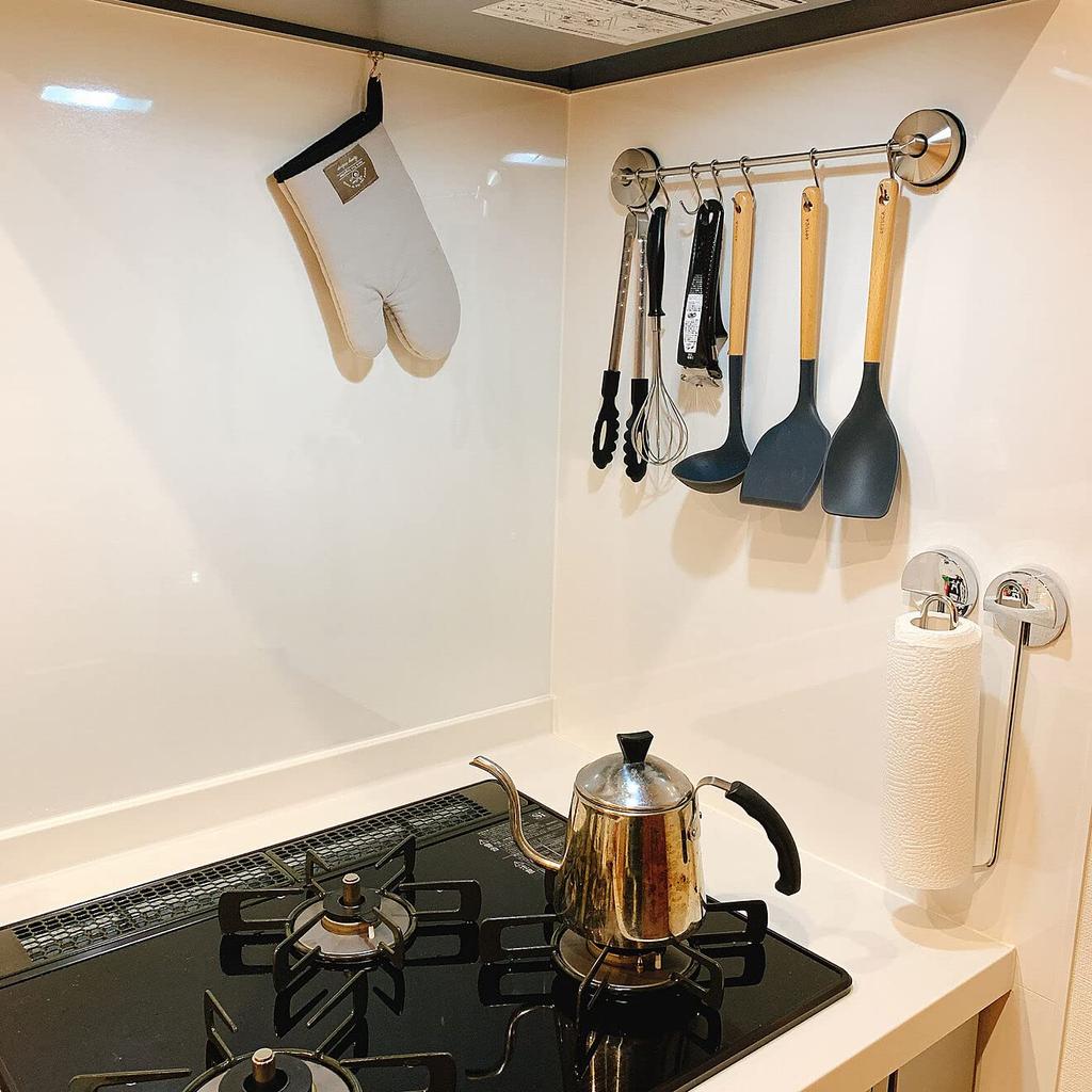 Poyway Kitchen Tool Stainless Super Strong Suction 7 Movable Bathroom Kitchen Storage Hooks, Steel, Cups, Hooks, &