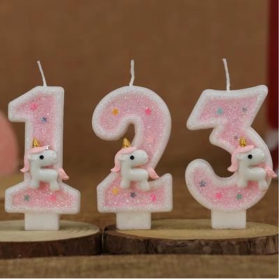 3D Zahlen Geburtstagskerze Rosa Glitzer Einhorn Kuchen Dekoration Party Jubiläum Kuchen Deko für Kuchen Kindergeburtstagskerze