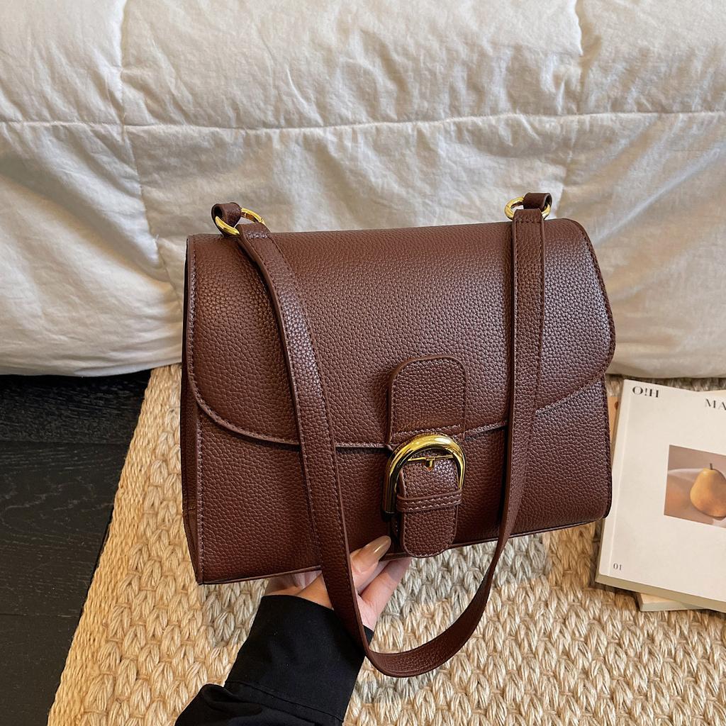 Luxury Retro Lychee Pattern SquareHandbags for Women 2026 New Style Versatile Commute One Shoulder Crossbody Bags PU Pouch