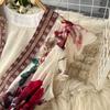 Summer Sweet Ethnic Style Retro Deep V-neck Wooden Ear Edge Sleeveless Printed Dress Women Cake Fairy Long Dress