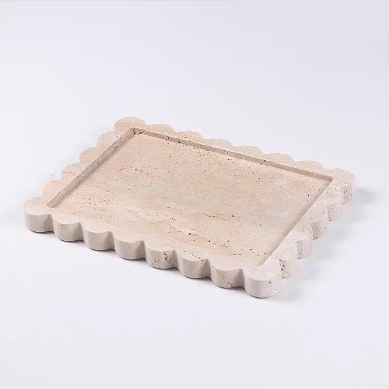 Natural Marble Serving Tray Elegant Non-Slip Rectangular Bathroom Jewelry Vanity Tray Organizer, Luxury Stone Home Decor Kitchen