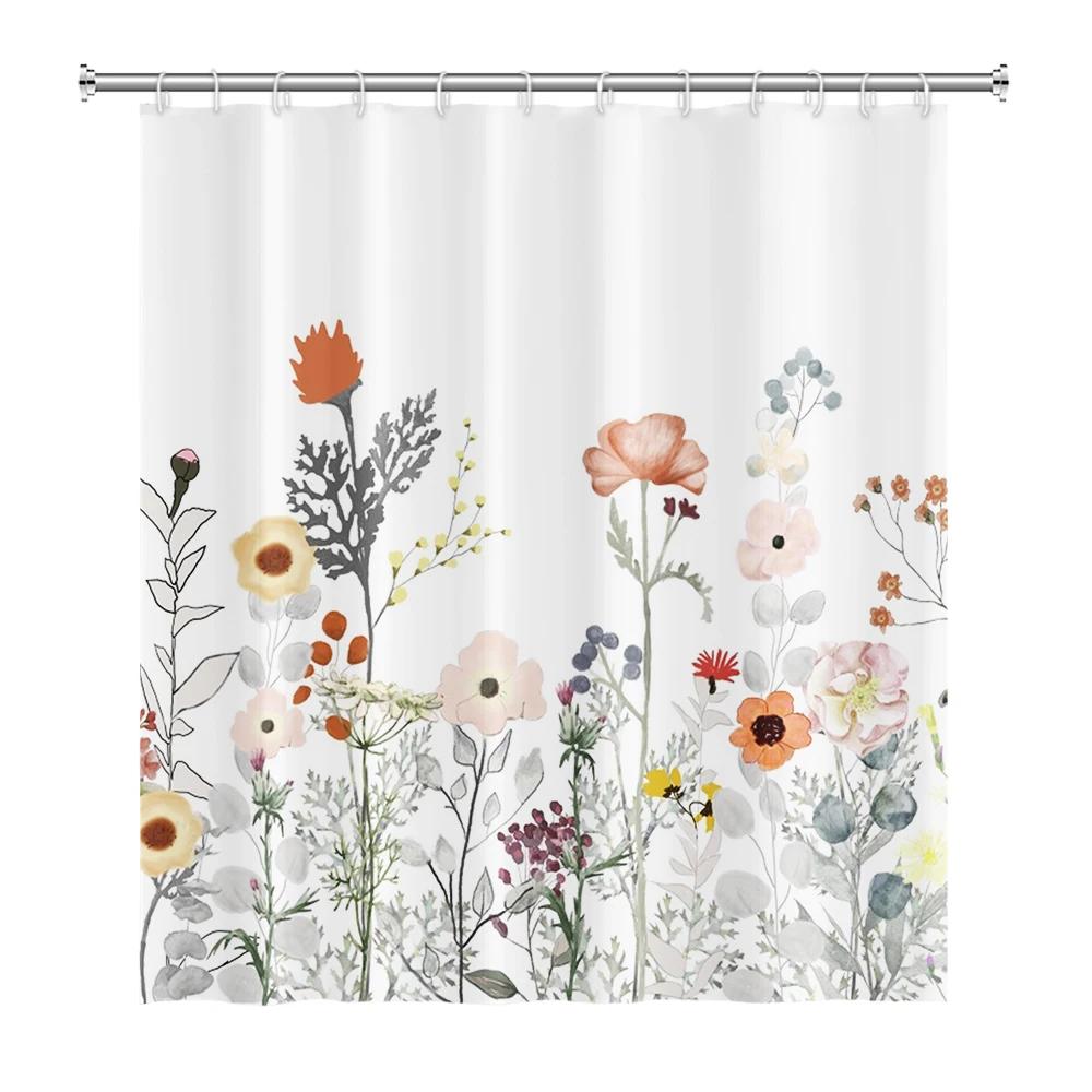 Floral Duschvorhang für Badezimmer Vintage Blume Schmetterling Wasserdichter Stoff Boho Badewanne Badezimmervorhang Mit Haken 180x240