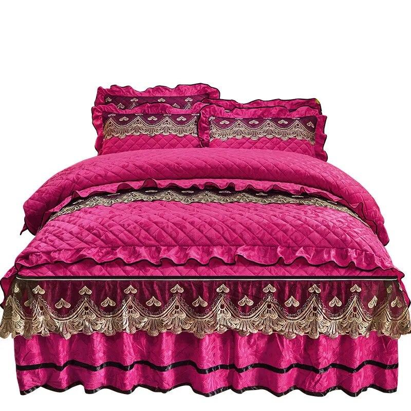 Set pilota matlasata din catifea Pat dublu 220x240 King Size Broderie Dantela Husa pilota de lux Solid 2 Fete de perna Moale