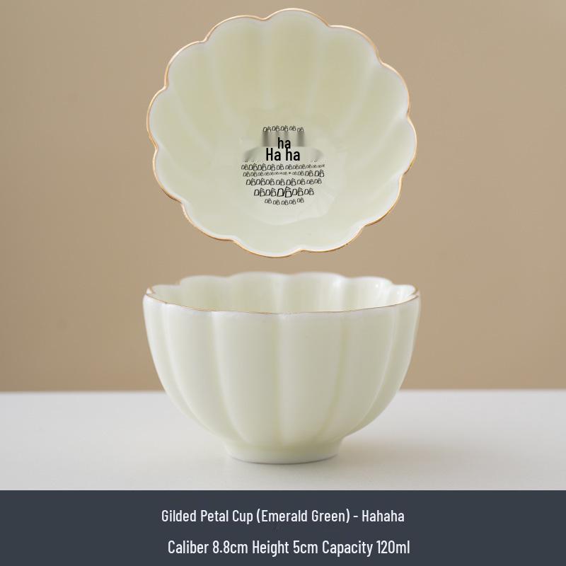 Jade White Porcelain Tea Cup with Flower Petal Design - Ceramic Tea Set for Women