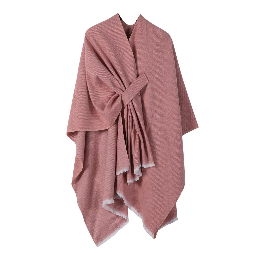 European & American Solid Color Imitation Cashmere Shawl Cape - Women's Autumn/Winter Warm Outerwear Scarf