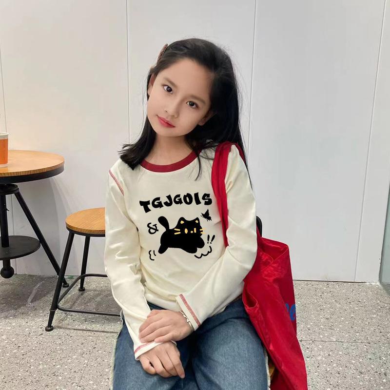 Girls Autumn Winter Cotton Cartoon Long Sleeve T Shirt Baby Chic Round Neck Top Kids Comfortable Base Layer