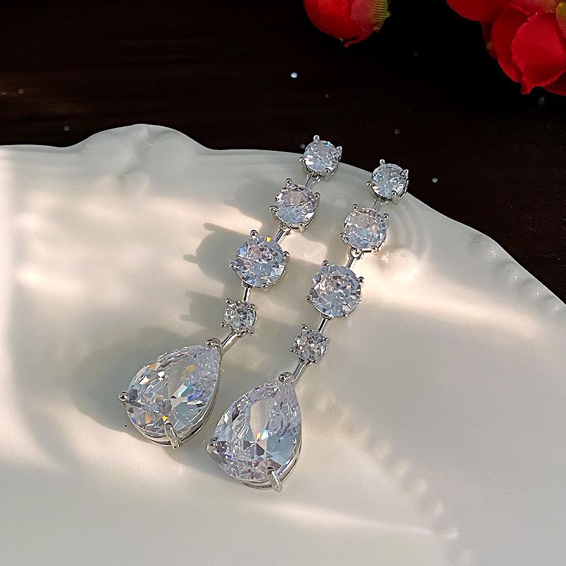 French Luxury Zircon Dangle Earrings - High-End, Sparkly, Geometric Tassel Design