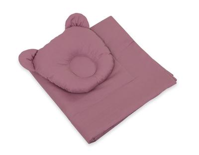 Baby Bedding with Filling, Duvet and Contoured Pillow Teddy Bear - 2-piece Set - Retro Pink