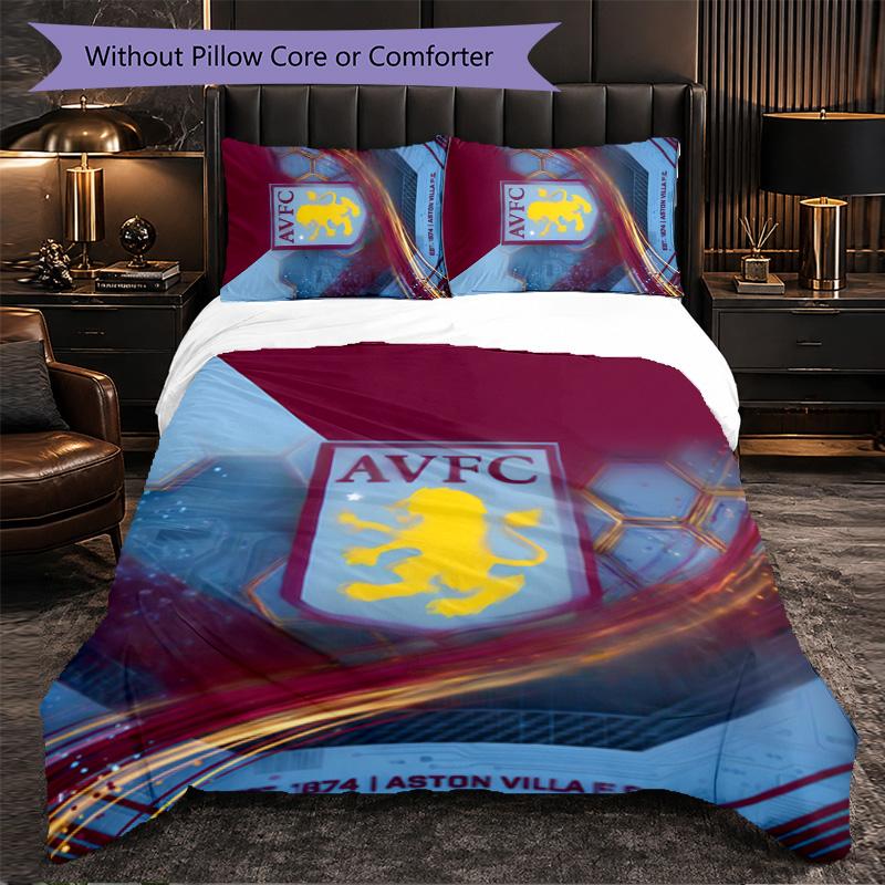Aston Villa Football Themed Bedding 3Pcs Duvet Cover Set Decorative Bed Linen For Teen Room Home Decoration