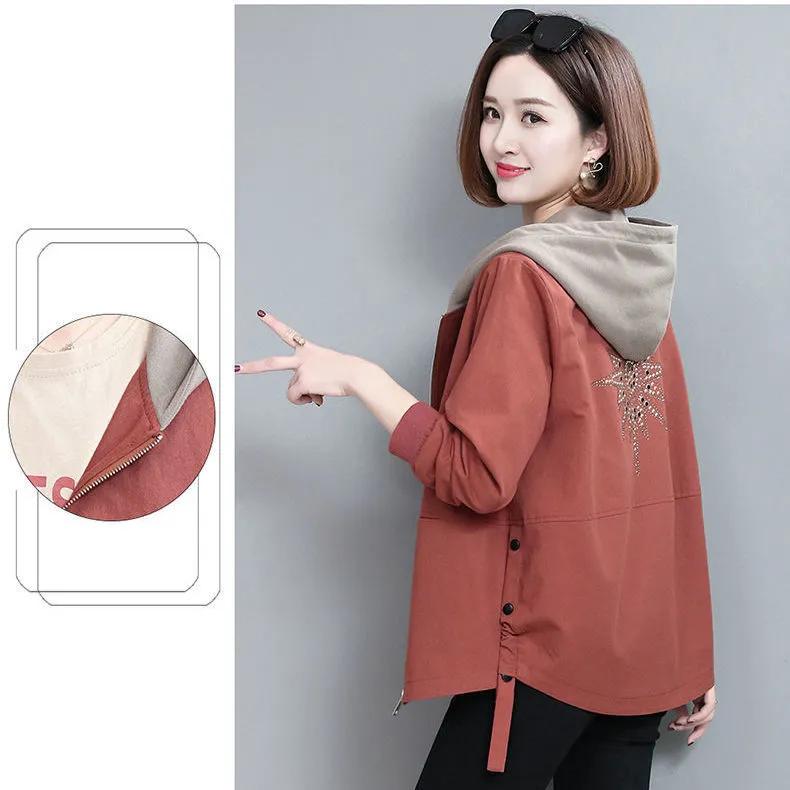 

Women Hooded Loose Short Jacket Casual Workwear Solid Color Windbreaker XXXXL червоний