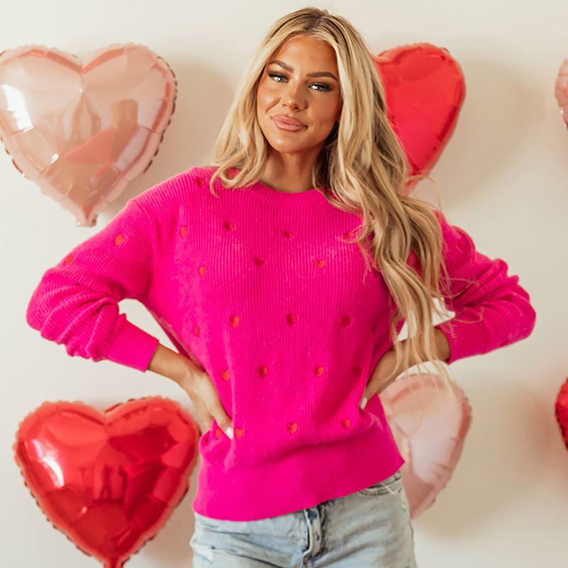 

American Shiying Love Print round Neck Knitted Top Women 2025 Spring and Autumn New All-Matching Long sleeve Sweater Women Red P622 Size XL fit (70.00 kg-75.00 kg