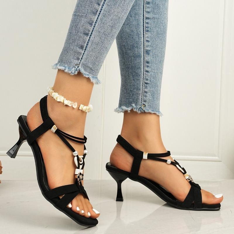 Plus-size High-heeled Sandals Women's Shoes with Elastic Bands and Thin Heels Flip-flops