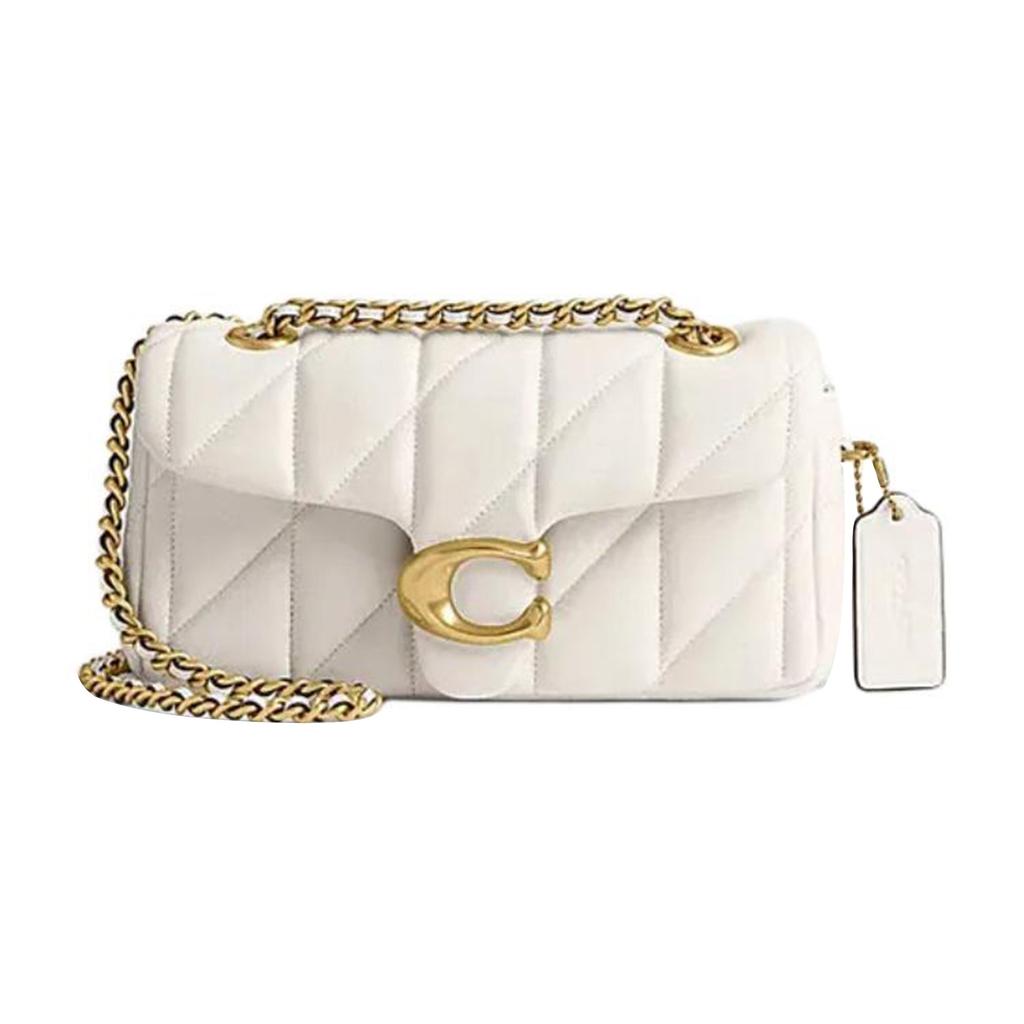 Coach Tabby 20 Striped Quilted Push Lock Closure Logo Flap Pillow Bag Women Handbags Chalk-White CP149-B4HA
