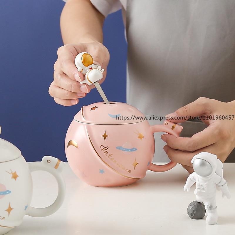 Astronaut Keramiktasse, Planetentasse, Wasserbecher im neuen Stil mit Deckel, Kaffeetasse, Paartasse, Kreatives Geschenk für Frauen