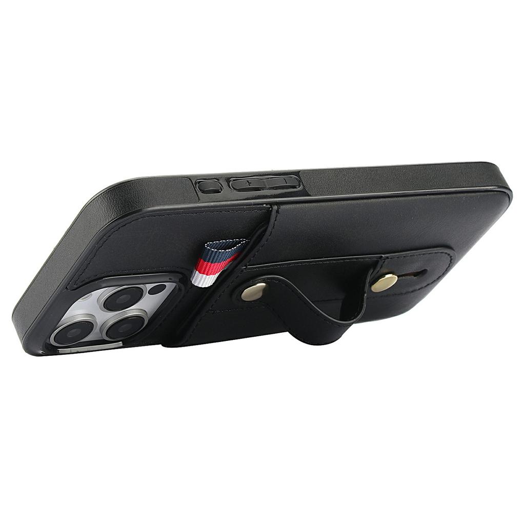 For iPhone 16 Pro Max Case PU Leather+TPU Hidden Card Holder Drop-proof Phone Cover with Kickstand