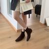 2025 Autumn and Winter New Temperament Square Head Short Slope Heel Chelsea Thin Niche Low Tube Woven Women's Short Boots