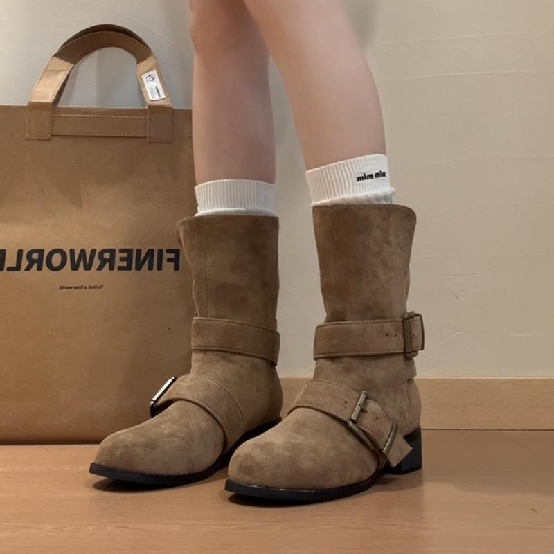 Fashion Tribe Spice Girls But Knee Round Head Knight Boots Women's 2025 Autumn and Winter New Versatile Medium Boots Fashion Boots Tide