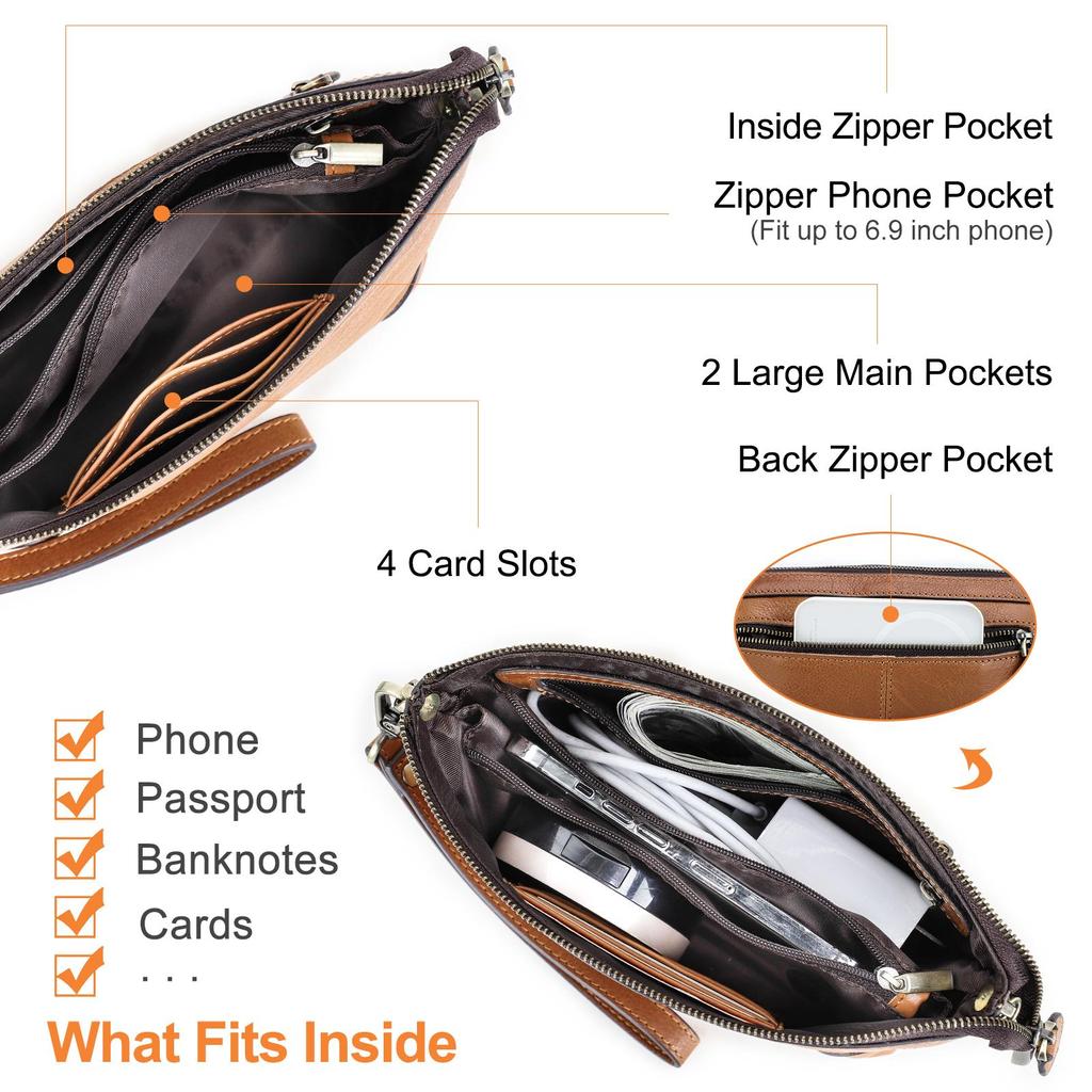 CONTACT'S Genuine Leather Small Shoulder Bags for Women Luxury Designer Sling Bags Female Handbags Clutch Bags Phone Pocket Wallets