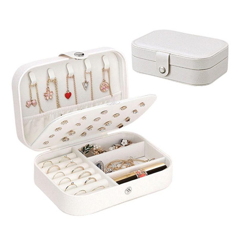 Travel Jewelry Box, Portable Jewelry Case Display Storage Holder Box For Women Girls, PU Leather Double Layer Jewelry Organizer