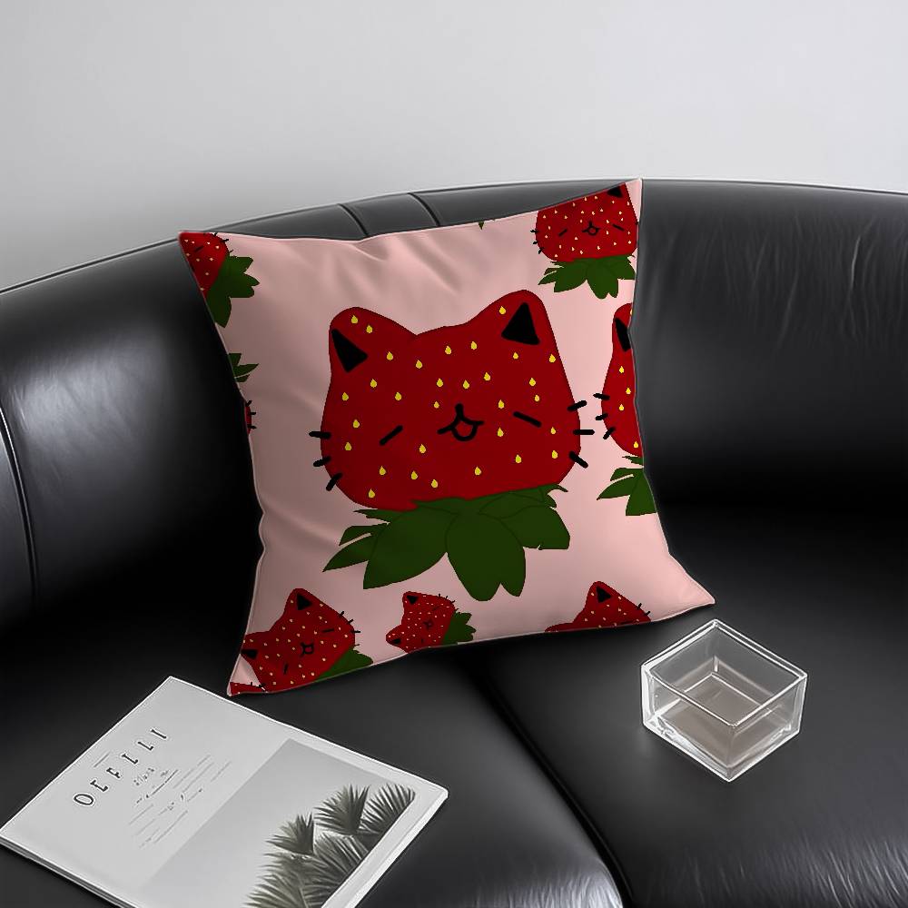 Cute Strawberry Print Pillow Case Anti-dustmite Invisible Zipper Sofa Bed