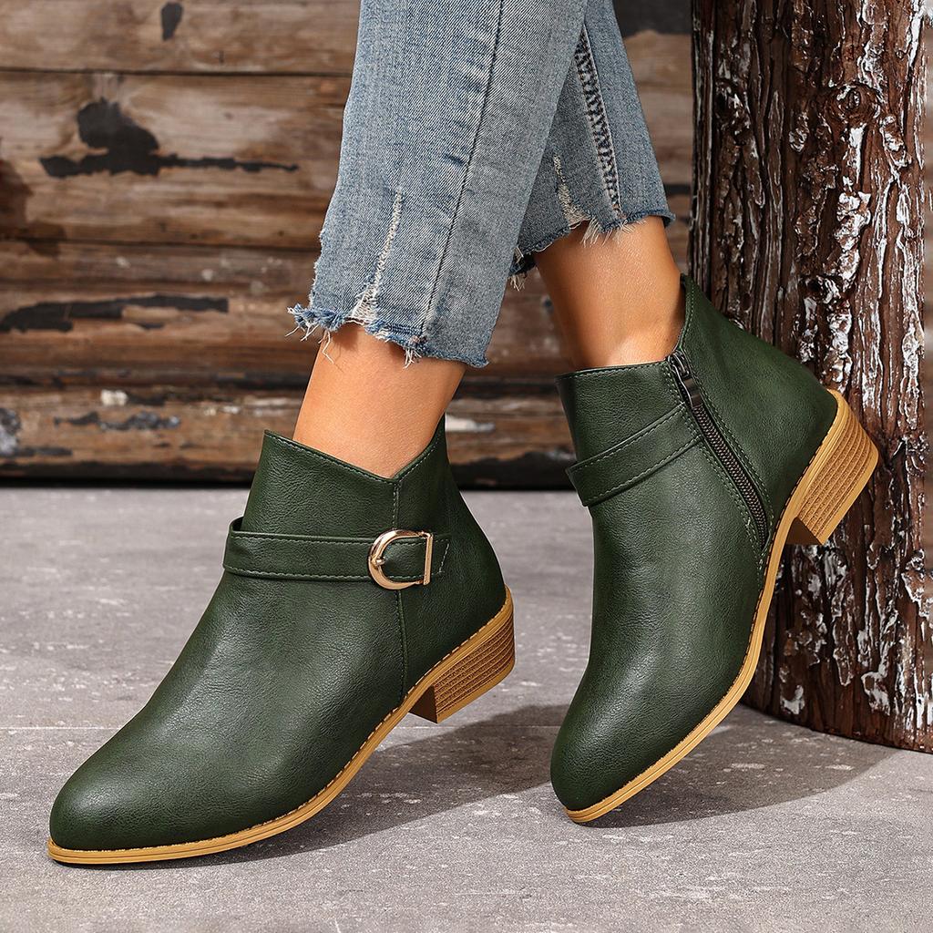 Vintage British Martin Boots Women's 2025 Fall/Winter New Pointed Toe Belt Buckle Mid-heel Side Zipper Booties