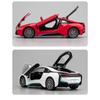 Miniaturas 1/32 BMW I8 Super Coche Deportivo Alta Simulación Diecast Aleación Modelo de Coche Sonido y Luz Retroceso Colección Juguete para Niños Regalo