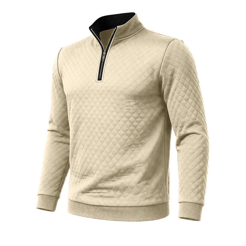 Autumn Winter Men's Solid Color Plaid Hoodie Fashion Stand Collar Half Zipper Casual Sweatshirts Men Loose Pullovers