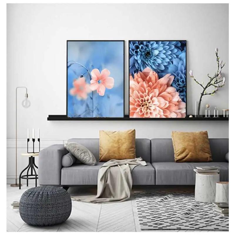 Wall Art Blue Tone Dandelion Peony Orchid Flower Oil Painting Spring Poster and Printmaking Living Room Home Decoration Pictures
