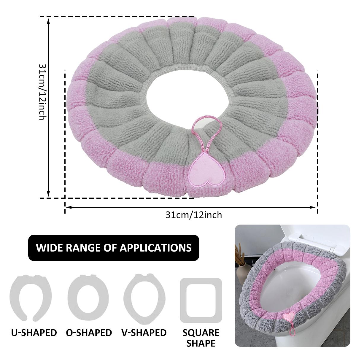 Premium with Handle Thick Winter Warm Toilet Seat Cover Mat O Type Knitted Stretchable Toilet Cover Washable Bathing Room Toilet Pad Cushion розовый