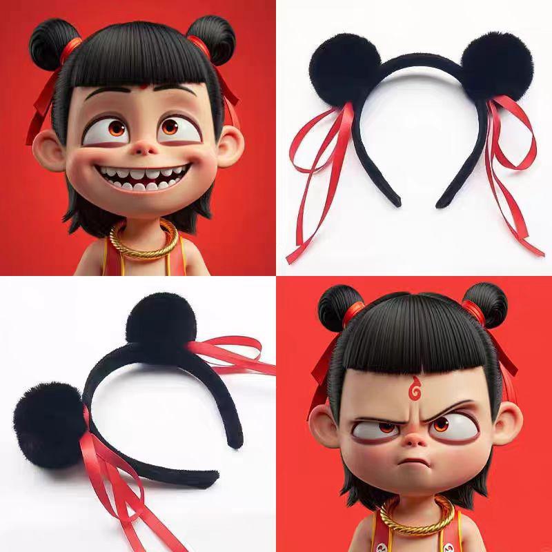 Ne Zha 2 Plyšová čelenka s kuličkou Animované filmové postavy Miniso Nezha Stejný styl gumičky do vlasů Roztomilé vlasové doplňky Dětský cosplay