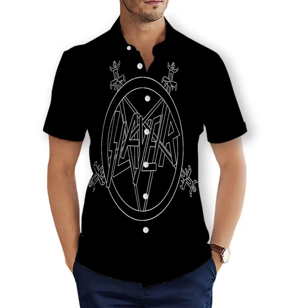 CAVVING Stampa 3D BAND SLAYER Camicie Casual alla Moda da Uomo/Donna Maniche Corte Ampie Traspiranti T01