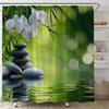Spa Shower Curtain Zen Garden Green Bamboo Black Stone Floral Water Relax Nature Japanese Asian Fabric Bathroom Decor Set with
