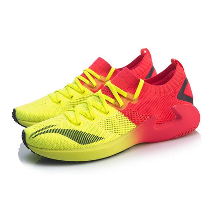 Li Ning Wind Chaser One-Piece Knit Low-Top Running Shoes Women Sneakers Yellow Red ARBN222-9