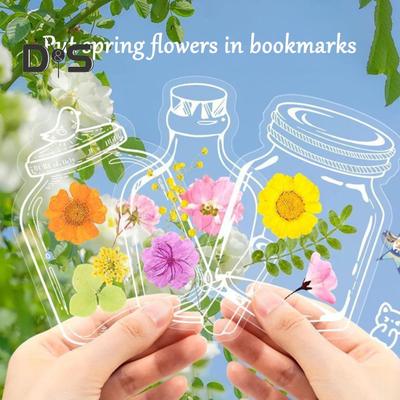 DIY Dried Flower Bookmarks Handmade Transparent Pressed Flower Book Marks Self-Adhesive Clear Jars Stickers for Book Bottle Supplies