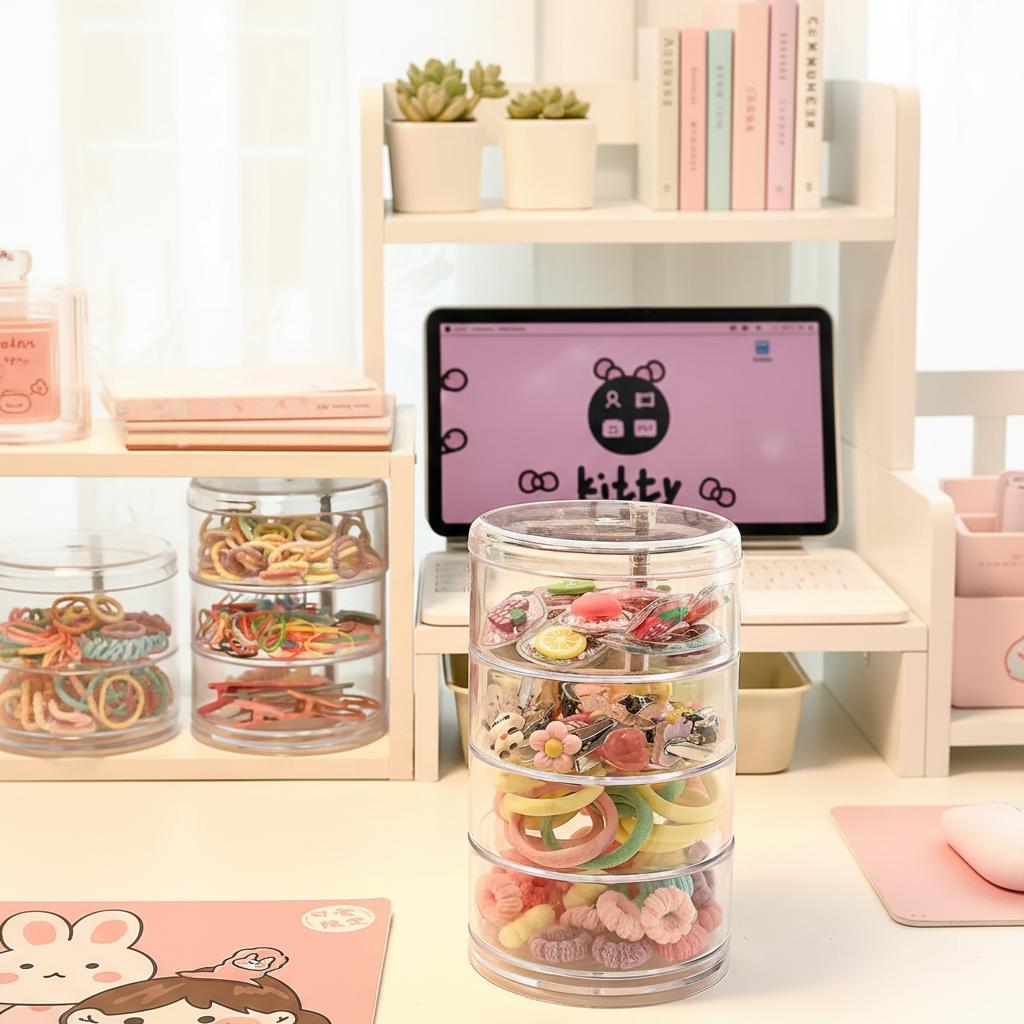 Acrylic Hair Accessories Organizer Box Elastic Hair Bands Hairpins Baby Headwear Storage Case Children's Jewelry Box