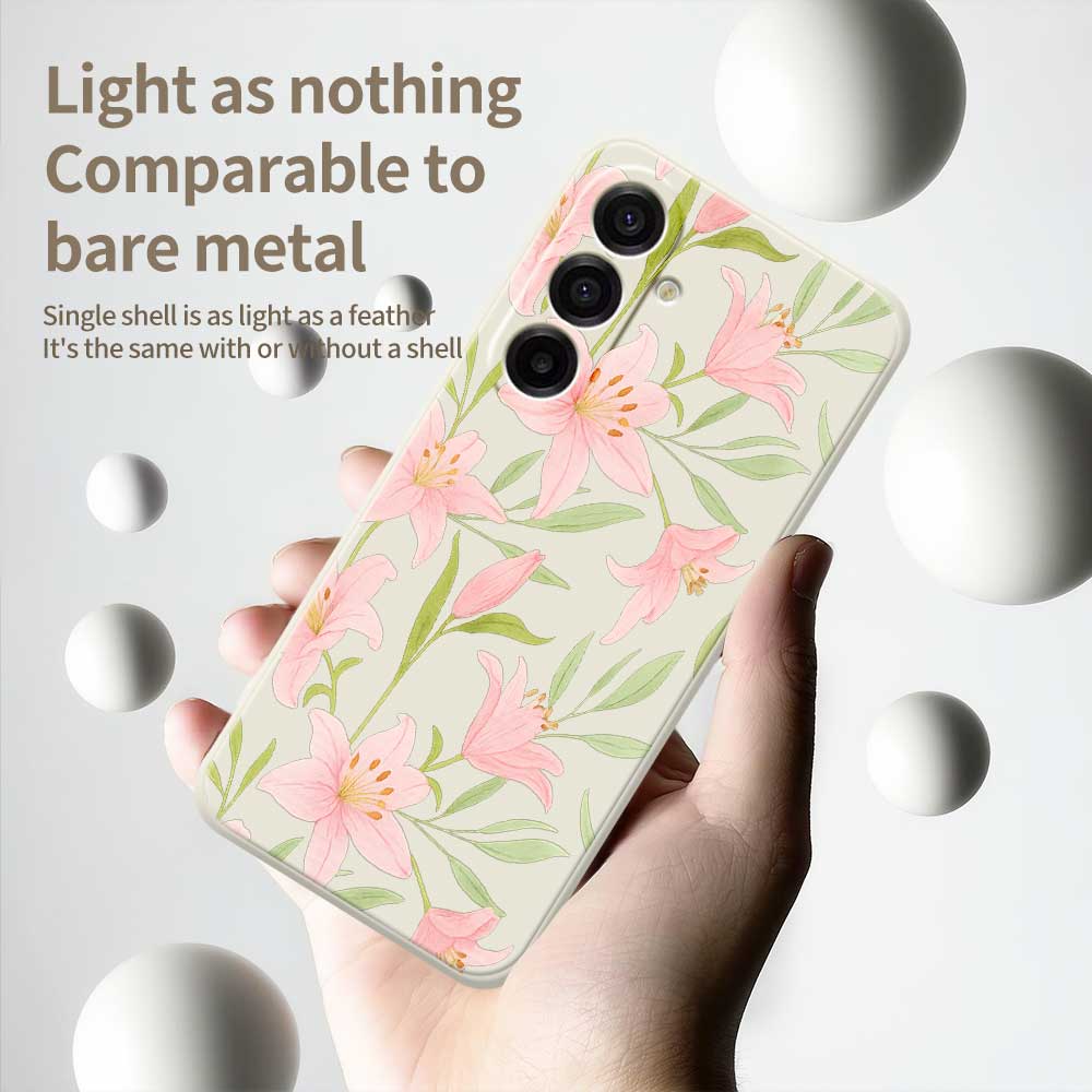 For Samsung Galaxy A17 5G Case Pink Lilies Pattern Printing Straight Edge TPU Phone Back Cover