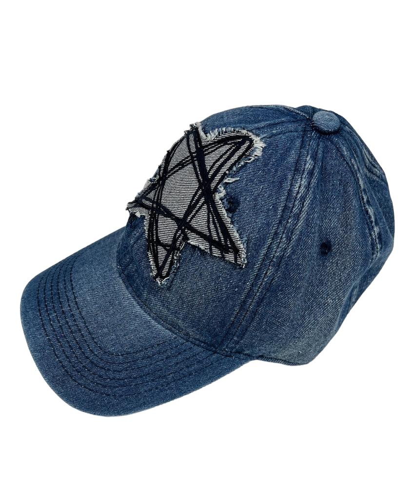 SK8ER ROCK Doodle Stern Washed Denim Baseballkappe (blau)