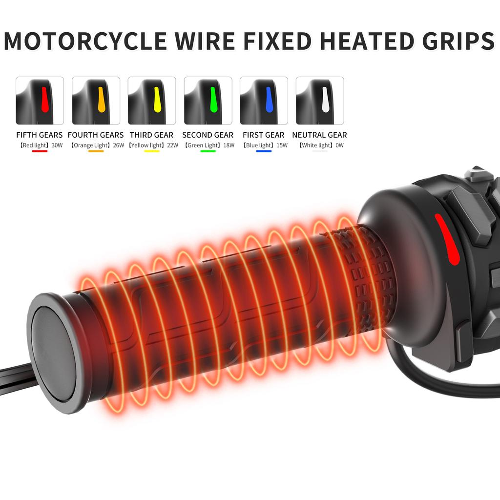 1 Pair 12V 22mm Motorcycle Hand Heated Grips 5-Gear Temperature Adjustable Electric Heating Handle Universal Motorcycle Hot Grip