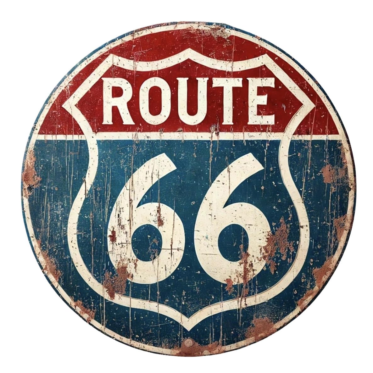 

ALOHAMONI Round Metal Sign Diner Route66 Red Blue