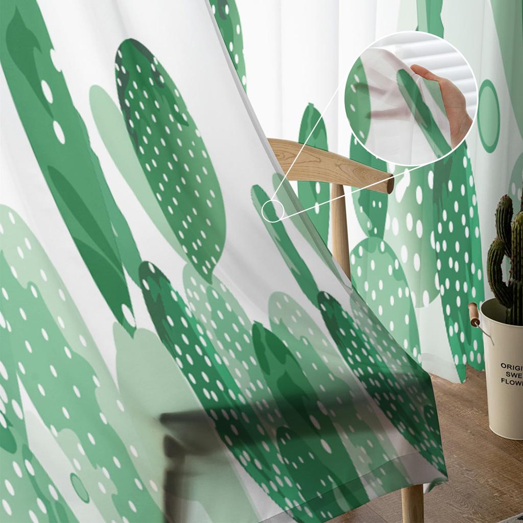 Cactus Green Luxury Tulle Curtains Modern Living Room Kitchen Chiffon Curtain Bedroom Sheer Valance Curtain