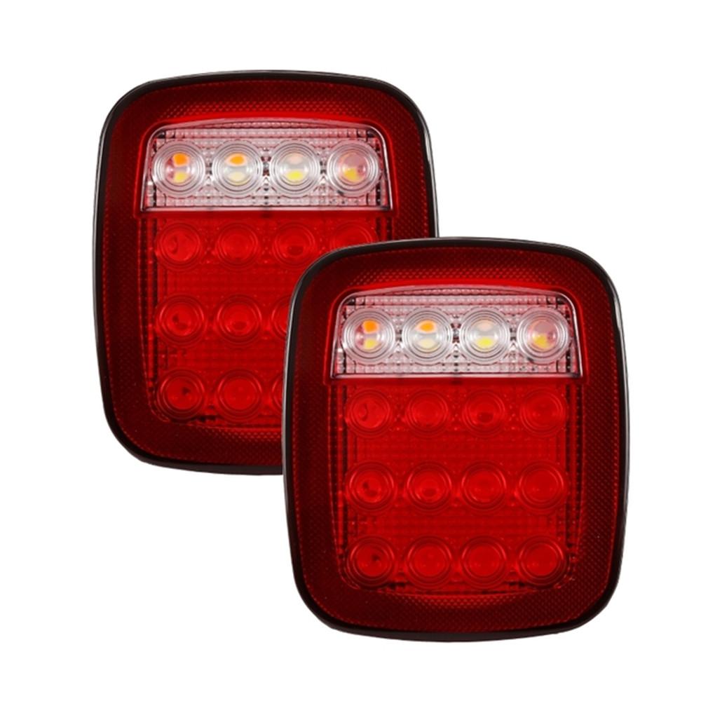 16 LEDs Tail Light Smoke/Red Lens Rear Brake Stop Reverse Lamps Replacement for Jeep Wrangler TJ CJ YJ JK Truck Trailer Boat RV