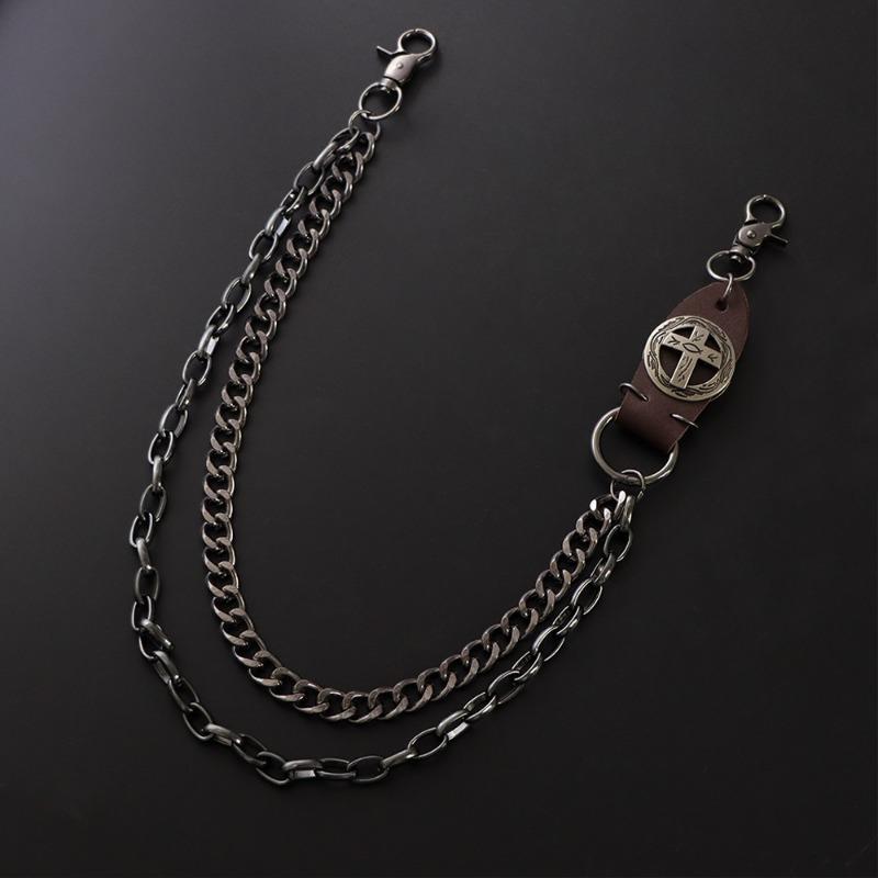 European and American punk style versatile metal jeans accessories waist chain, retro cowhide cross trendy men's and women's hip-hop trousers chain