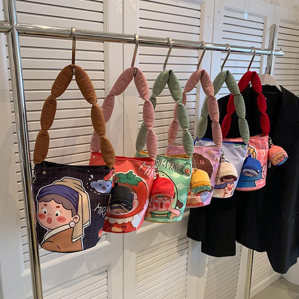 

Oxford Cloth Cute Bucket Bag Dacron Lunch Bag Funny Snap Handbags