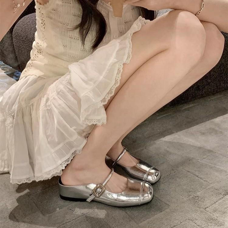 [Shei Su Yinyin] Half drag version~ 35mm inner height increase buckle with Mary Jane bag head half slippers women's sandals summer