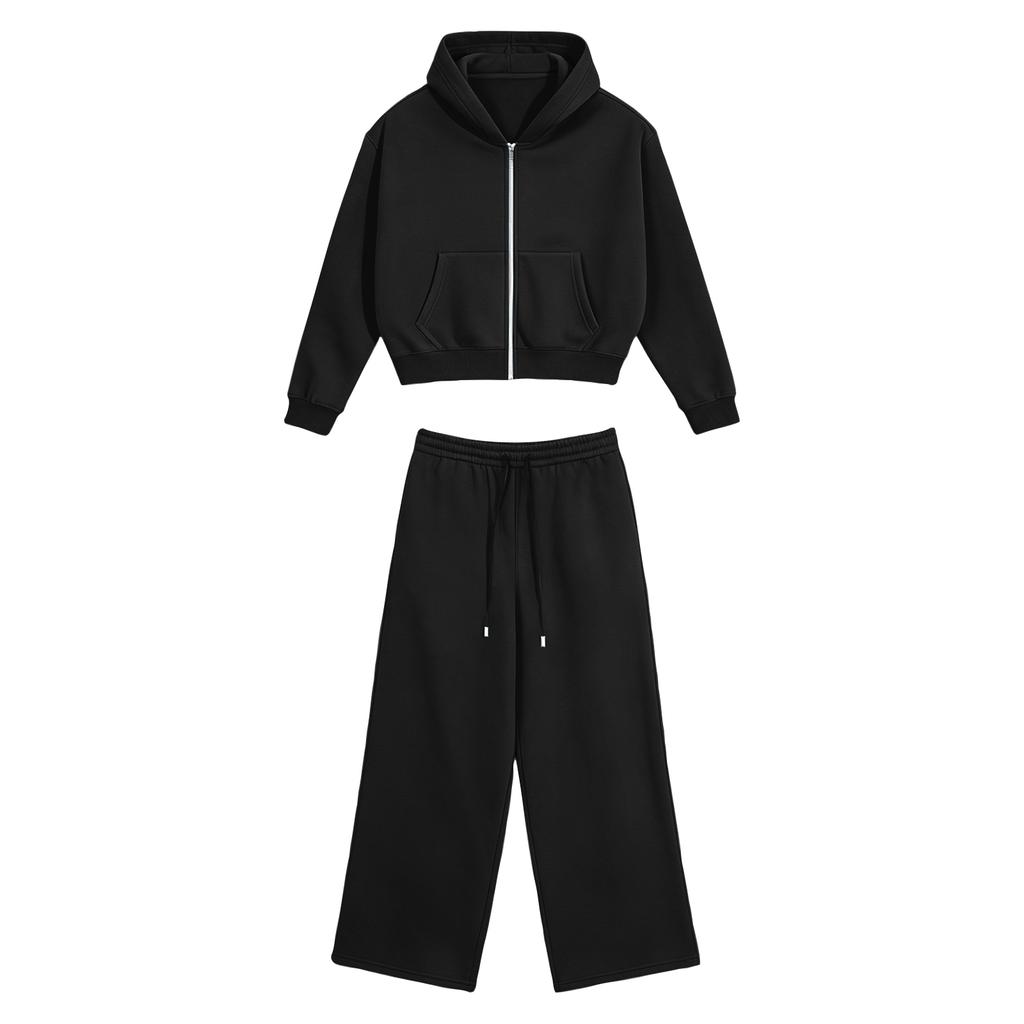 Winter Kapuzen-Reißverschluss-Sweatshirt und Jogginghosen Set Passendes Trainingsanzug für Damen und Herren