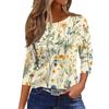 Women's Fashionable Casual Round Neck T-Shirt With Floral Print And Three-Quarter Sleeves